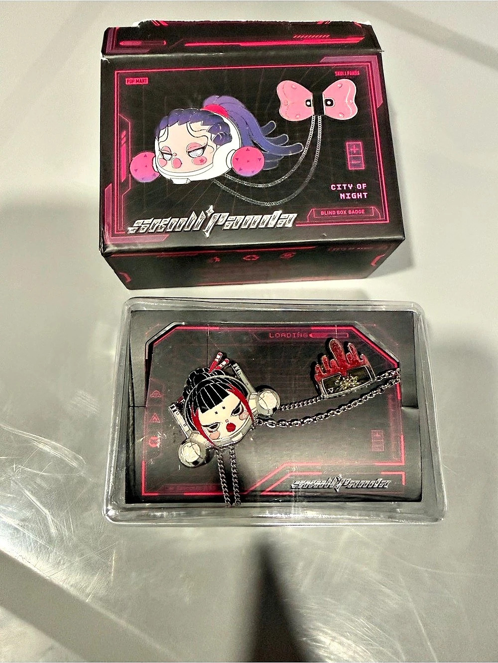 Pop Mart Skullpanda City of Night Series Blind Box Badge Brooch Black & Pink